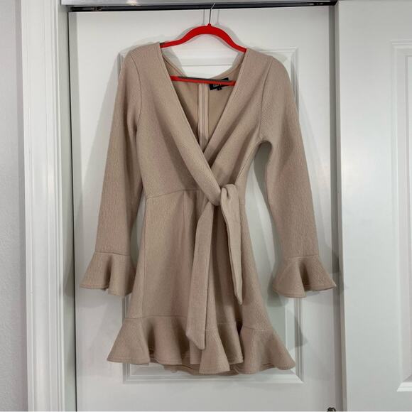 Fab’rik Cyprus Long sleeve Wrap Dress in beige size L - Picture 2 of 10